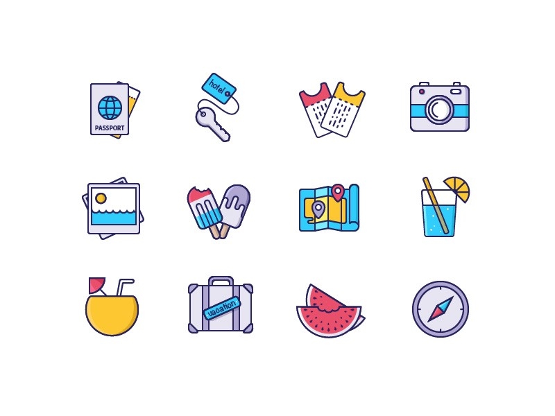 Typical vacation stuff icons